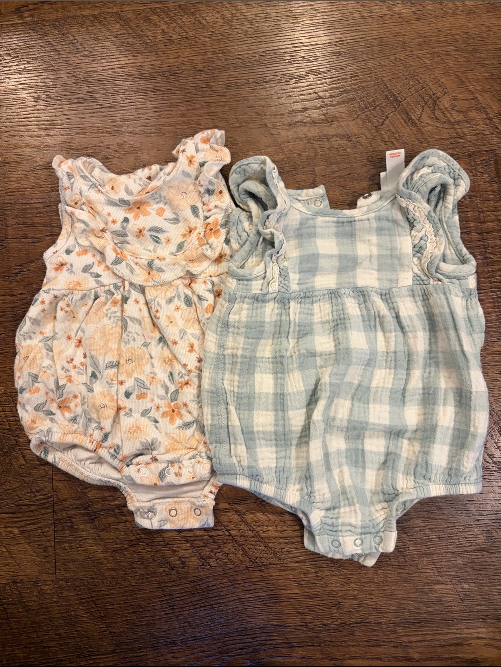 Set of two baby girl bubble rompers - size 6-9 M